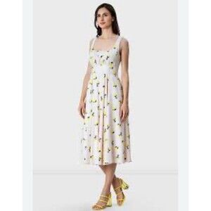 eShakti Lemon Print Light Ruched Pink‎ Cotton Summer Dress Large Fit And Flair